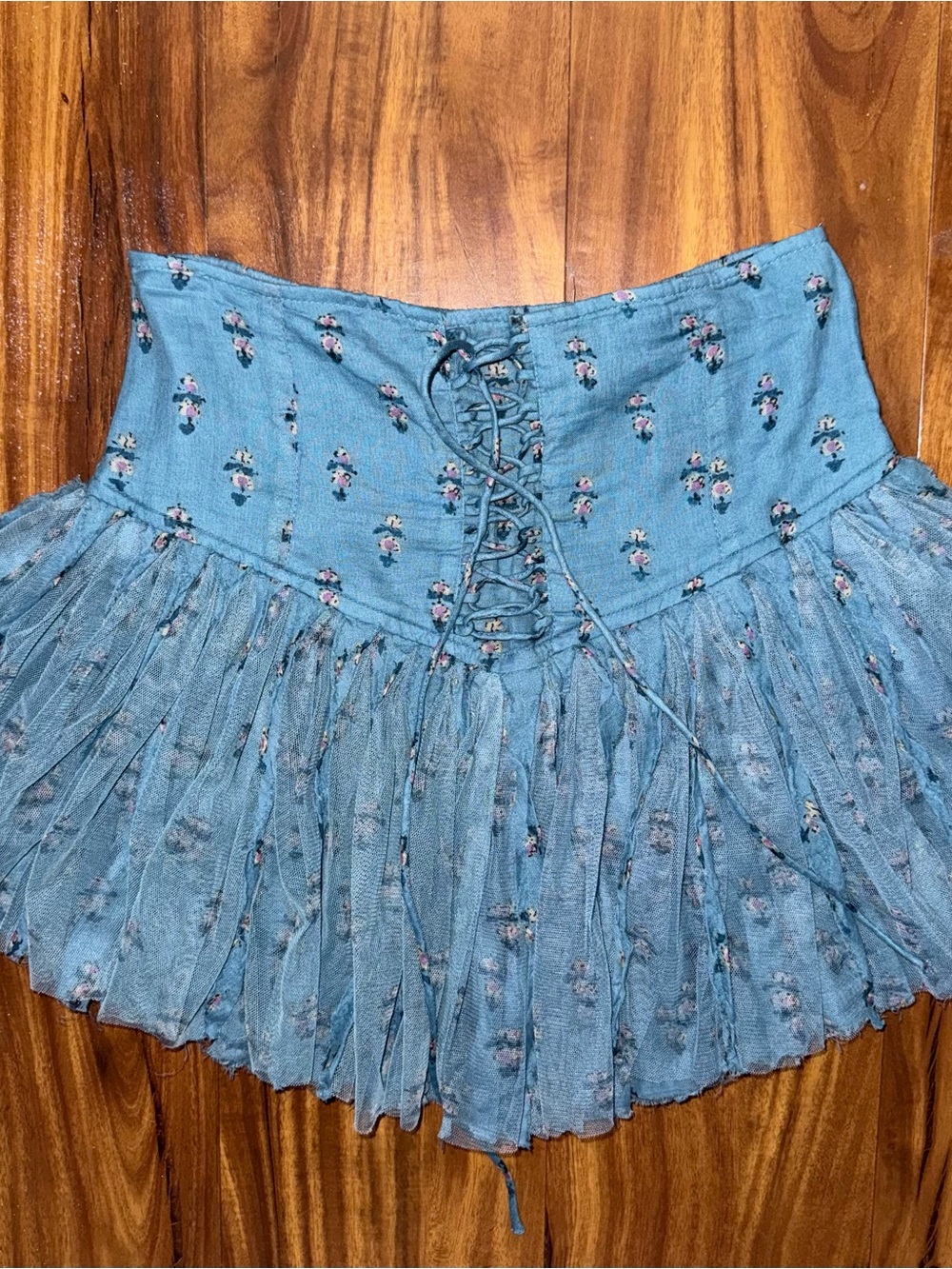 FP One Blossom Mini Skort /Boho Lace-Up Blue Floral Tulle Mini Skort NWOT - Picture 5 of 6
